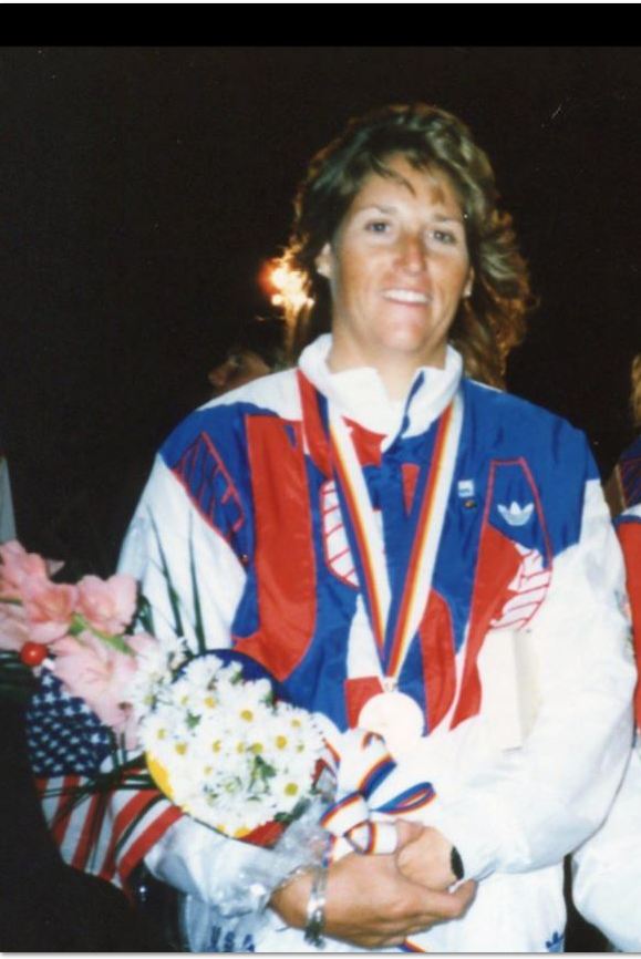 Lynne Shore with Olympic Medal